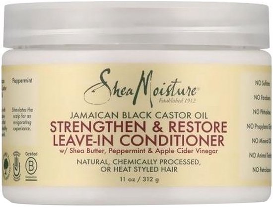 SheaMoisture Strengthen & Restore Leave-In Conditioner - Jamaican Black Castor Oil - zonder siliconen en sulfaten - 431 ml
