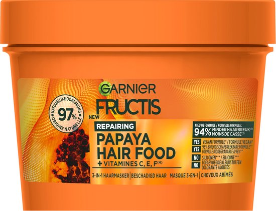 Garnier Fructis Hair Food Papaya 3-in-1 Herstellend Haarmasker - Beschadigd Haar - 400ml