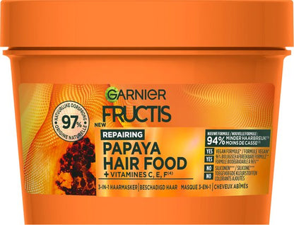 Garnier Fructis Hair Food Papaya 3-in-1 Herstellend Haarmasker - Beschadigd Haar - 400ml
