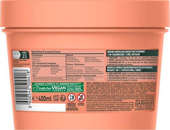 Garnier Fructis Hair Food Pineapple - 3-in-1 Haarmasker - Lang dof haar - 400ml