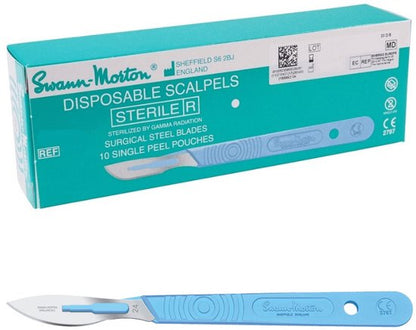 Swann Morton mesjes steriel met handvat Nummer: 24 Swann Morton - Lichtgroen / RVS - Kunststof handvat met RVS mesje - Disposable scalpels - Scalpelmesje inclusief handvat