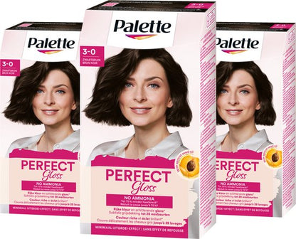 Palette - Perfect Gloss - 3-0 Zwartbruin - Semi-permanente haarverf - Haarkleuring - 3 stuks
