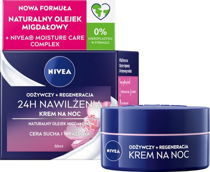 Nivea Serie - Nachtcrème - 24H Hydratatie - Droge en Gevoelige Huid - 50 ml