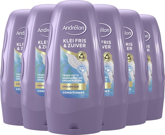 Andrélon Conditioner - Klei Fris & Zuiver - verrijkt met kaolienklei - 6 x 250 ml - Voordeelverpakking