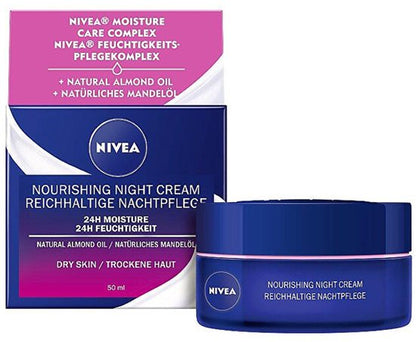Nivea Serie - Nachtcrème - 24H Hydratatie - Droge en Gevoelige Huid - 50 ml