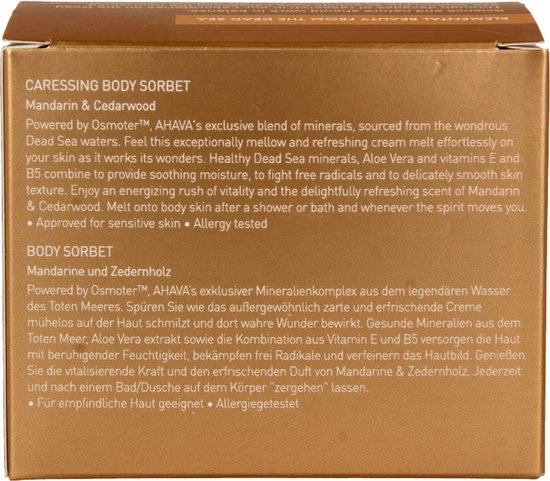 AHAVA Lichaamssorbet | Hydraterend & Verfrissend | Verbetert Soepelheid | Energieke Mandarijn Cederhout Geur | Lotion voor Mannen & Vrouwen | Body Cre