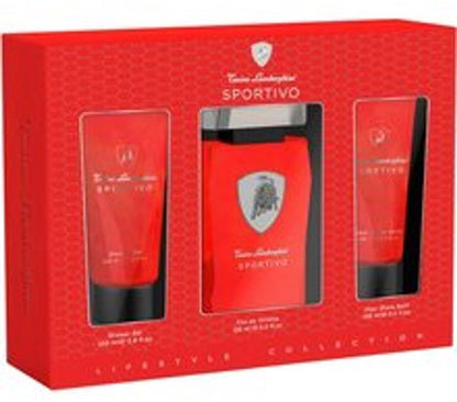 Tonino Lamborghini Sportivo Eau De Toilette 125ml Spray Gel De Baño 100ml Balsamo After Shave 100ml
