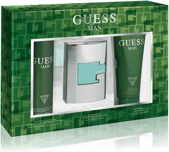 GUESS Man Eau de Toilette 3 Stuks Cadeau Set - Cologne Spray 75ml Deodorizing Body Spray 226ml en Douche Gel 200ml