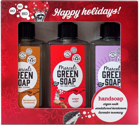 Marcel's Green Soap Geschenkset Handzeep Argan & Oudh, Sandelhout & Kardemon, Lavender & Rosemary 3x 250ml