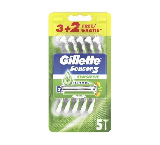 Gillette Scheermesjes Sensor 3 Sensitive Comfortgel - 5 wegwerpmesjes