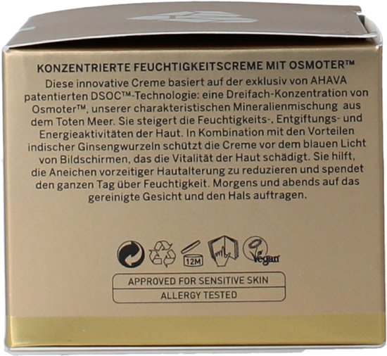 AHAVA Dode Zee Osmoter Crème | 24-Uurs Hydratatie | Blauw Licht Bescherming | Anti-rimpel Formule | Anti-Aging Dagcrème voor Mannen & Vrouwen | Moistu