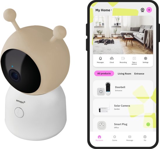 omajin Baby Camera - IP-camera - Babycam - 2K HD - Pan & Tilt - Bewegingsmelder - Nachtzicht - Tweerichtingsaudio - incl. 64GB MicroSD-kaart - Wit