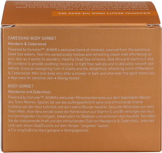 AHAVA Lichaamssorbet | Hydraterend & Verfrissend | Verbetert Soepelheid | Energieke Mandarijn Cederhout Geur | Lotion voor Mannen & Vrouwen | Body Cre