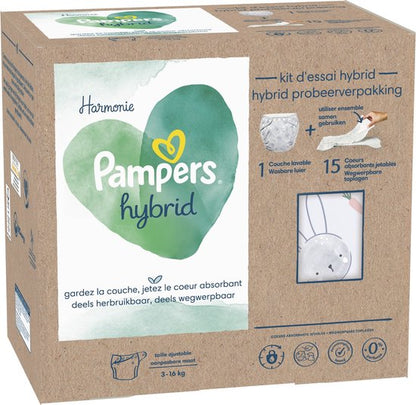 Pampers Harmonie Hybrid starterspakket - 1 wasbare luiers  15 wegwerpbare toplagen