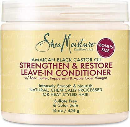 SheaMoisture Strengthen & Restore Leave-In Conditioner - Jamaican Black Castor Oil - zonder siliconen en sulfaten - 431 ml