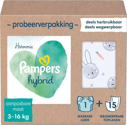 Pampers Harmonie Hybrid starterspakket - 1 wasbare luiers  15 wegwerpbare toplagen