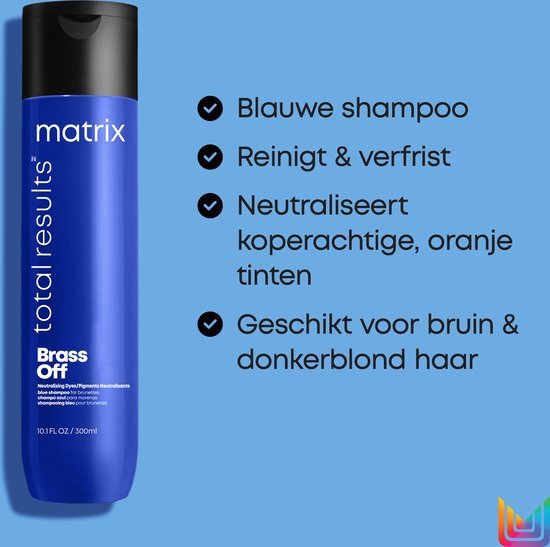 Matrix Brass Off Shampoo – Neutraliseert warme ondertonen in bruin haar – 300 ml