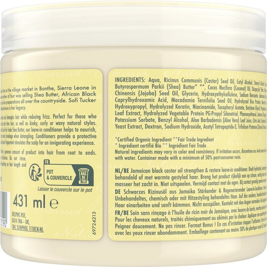 SheaMoisture Strengthen & Restore Leave-In Conditioner - Jamaican Black Castor Oil - zonder siliconen en sulfaten - 431 ml