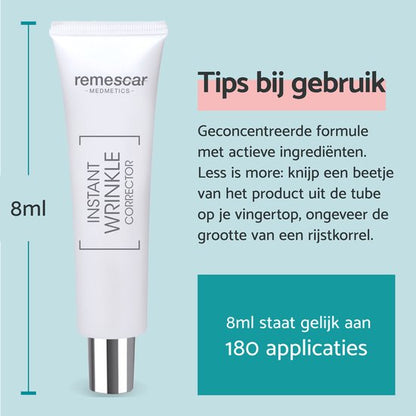 Remescar Instant Rimpel Corrector OUDE VERSIE - Anti Rimpel Crème voor vrouwen en mannen, Anti Aging en Anti Rimpel voor vermindering van rimpels en fijne lijntjes, 8 ml voor 180 applicaties