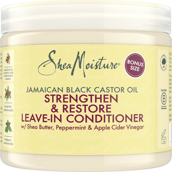 SheaMoisture Strengthen & Restore Leave-In Conditioner - Jamaican Black Castor Oil - zonder siliconen en sulfaten - 431 ml