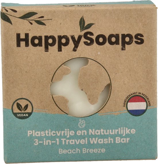 HappySoaps 3-in-1 Travel Wash Bar - Beach Breeze - Shampoo, Body Wash & Shaving Bar - 100% Plasticvrij en Natuurlijk - 40gr