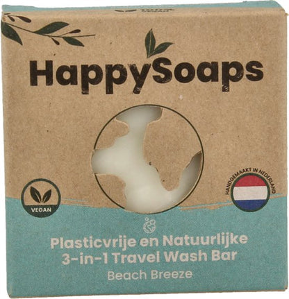 HappySoaps 3-in-1 Travel Wash Bar - Beach Breeze - Shampoo, Body Wash & Shaving Bar - 100% Plasticvrij en Natuurlijk - 40gr