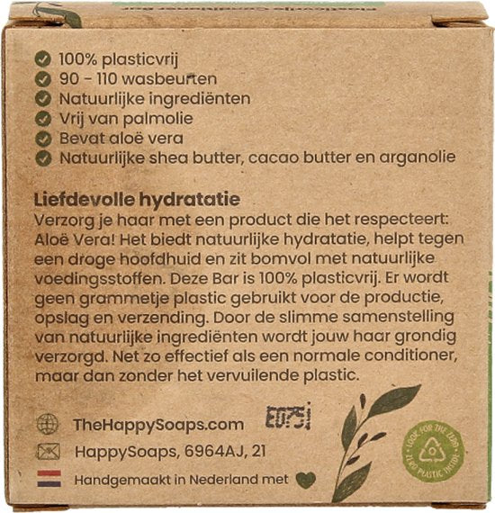 HappySoaps Conditioner Bar - Aloe Vera Love - Beschadigd, Normaal en Vet Haar - 100 Plasticvrij, Natuurlijk en Vegan - 65gr