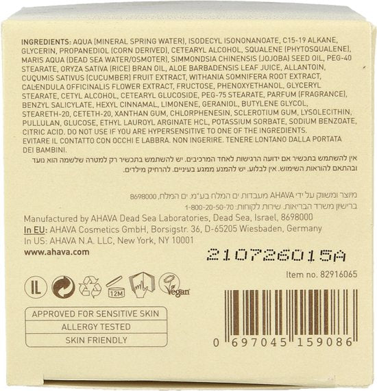 AHAVA Dode Zee Osmoter Crème | 24-Uurs Hydratatie | Blauw Licht Bescherming | Anti-rimpel Formule | Anti-Aging Dagcrème voor Mannen & Vrouwen | Moistu
