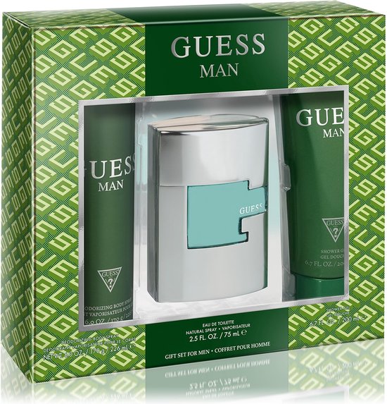 GUESS Man Eau de Toilette 3 Stuks Cadeau Set - Cologne Spray 75ml Deodorizing Body Spray 226ml en Douche Gel 200ml