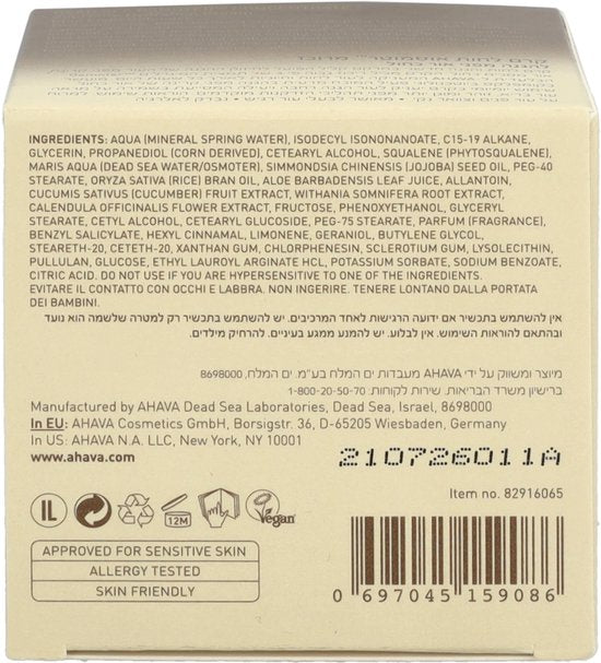 AHAVA Dode Zee Osmoter Crème | 24-Uurs Hydratatie | Blauw Licht Bescherming | Anti-rimpel Formule | Anti-Aging Dagcrème voor Mannen & Vrouwen | Moistu