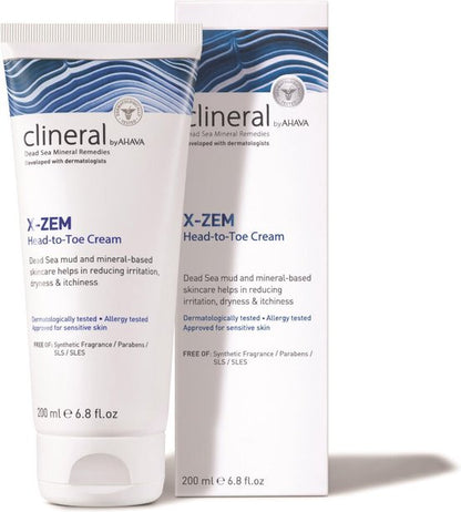 AHAVA Clineral X-ZEM Head-to-Toe Cream - Alomvattende Huidverzorging | Vermindert Jeuk, Droogheid & Roodheid | Speciaal voor Gevoelige Huid & Eczeem | Exceem Crème & Zalf - 200ml