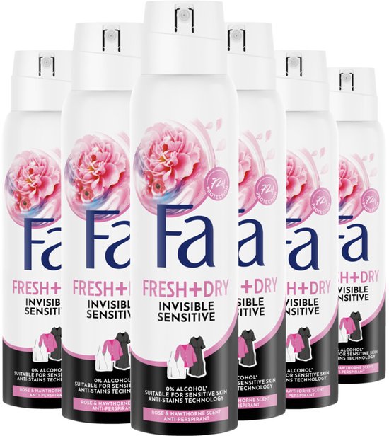 Fa - Invisible Sensitive - Rozen en Meidoorn - Deodorant Spray - 6 x 150 ml