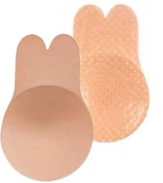 Bye Bra stoffen Pull-Up Beha, Konijn Vorm, Zelfklevende Pull-Up Beha, Plakbeha, Herbruikbare Zelfklevende nippel cover, Beige, M