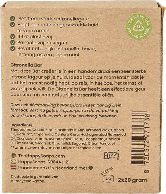 HappySoaps Anti-insect Bar Citronella & Krachtige Munt 40 gr