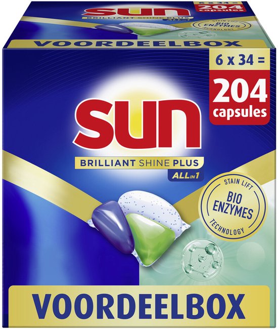 Sun Brilliant Shine Plus Vaatwascapsules - All-in 1 - met Bio-enzymentechnologie - 204 capsules