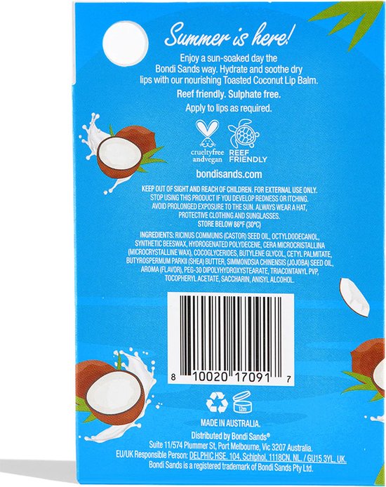 Bondi Sands Sunscreen Lip Balm SPF 50+ Toasted Coconut 10 g - hydrateert en verzacht droge lippen