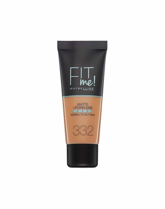 Maybelline New York - Fit Me Matte + Poreless Foundation - 332 Golden Caramel - Medium Dekkende Foundation met Matte Finish voor de Normale tot Vette Huid - 30 ml