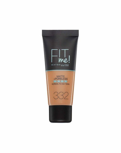 Maybelline New York - Fit Me Matte + Poreless Foundation - 332 Golden Caramel - Medium Dekkende Foundation met Matte Finish voor de Normale tot Vette Huid - 30 ml