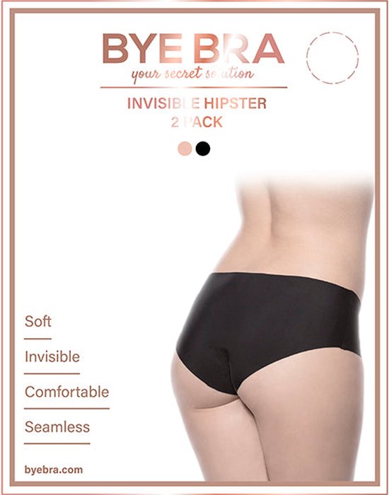 Bye Bra Invisible Hipster Slipje, Seamless Ondergoed Dames 2 Pack - Beige/Zwart, L