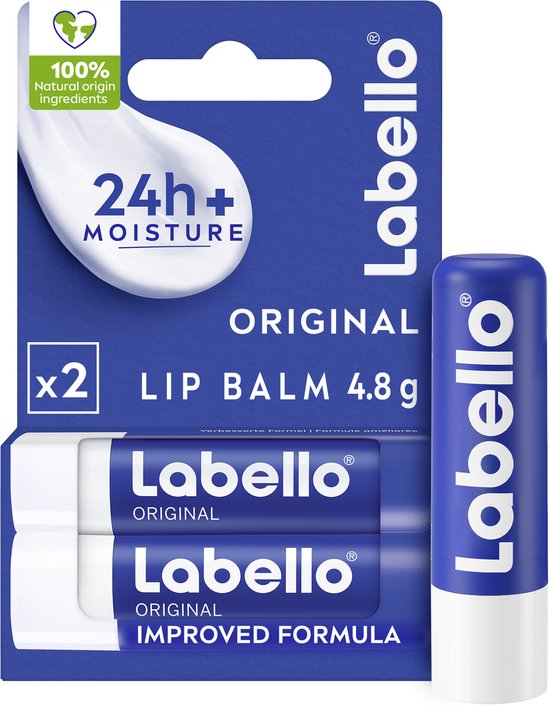 Labello lippenbalsem original duo stick | 24h Hydratatie | Met Sheaboter & Natuurlijke Oliën, Beschermt Tegen Kou (2 stuks)