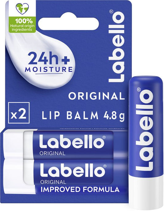 Labello lippenbalsem original duo stick | 24h Hydratatie | Met Sheaboter & Natuurlijke Oliën, Beschermt Tegen Kou (2 stuks)