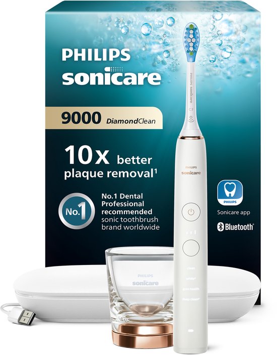 Philips Sonicare DiamondClean 9000 - Luxe Elektrische Tandenborstel - Wit en Rose - Oplaadglas - HX9911/94