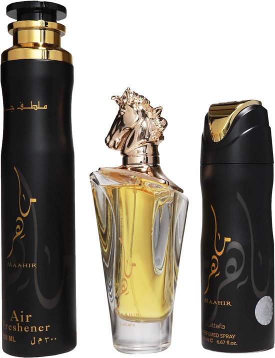 Lattafa - Maahir Cadeauset -100 ml Eau de Parfum - 200 ml Deodorant - 300 ml Luchtverfrisser