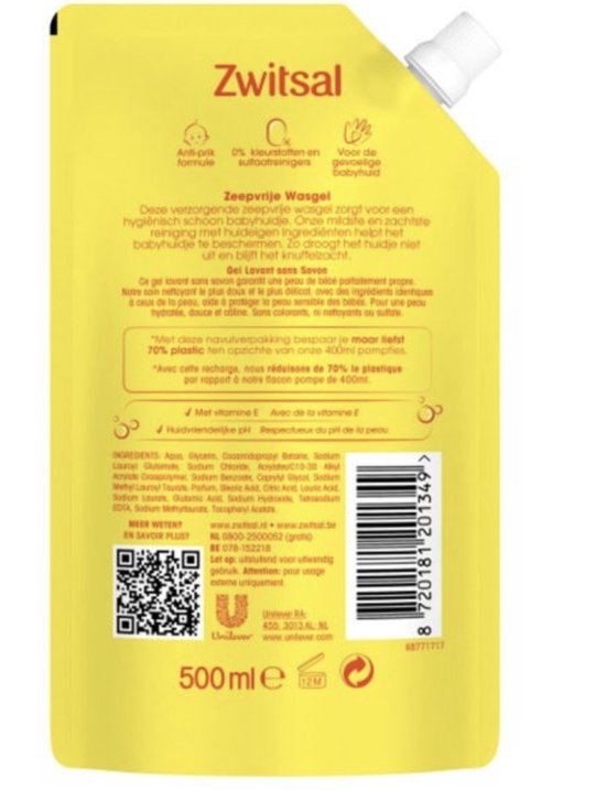 Zwitsal - Navulling Wasgel - Zeepvrij - 500ml