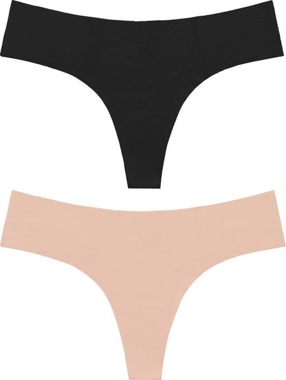 Bye Bra Onzichtbare String, naadloos ondergoed dames, string, seamless string, seamless ondergoed dames 2 Pack - Beige/Zwart, XL