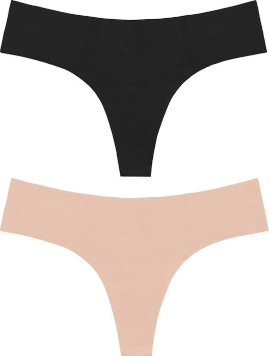 Bye Bra Onzichtbare String, naadloos ondergoed dames, string, seamless string, seamless ondergoed dames 2 Pack - Beige/Zwart, XL