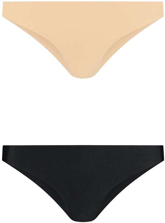 Bye Bra Onzichtbare Bikini In Braziliaanse Stijl, Hoge Taille, Naadloze Bikini, Niet Aan Te Raken, Geen Slipjeslijn, Gladde Randen, 2 Kleurenpak, Beige En Zwart, XL