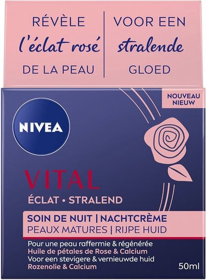 NIVEA Vital Stralende Nachtcrème Gezicht - Anti-rimpel Crème - Voedende Crème - met Creatine & Calcium - 50ml