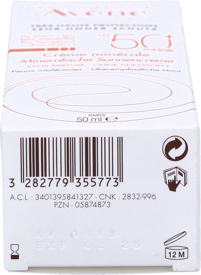 Avène Sun Protection Mineral Cream 50+ - Zonnebrand - 50 ml