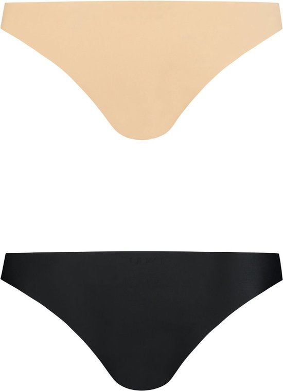 Bye Bra Onzichtbare Bikini In Braziliaanse Stijl, Hoge Taille, Naadloze Bikini, Niet Aan Te Raken, Geen Slipjeslijn, Gladde Randen, 2 Kleurenpak, Beige En Zwart, XL